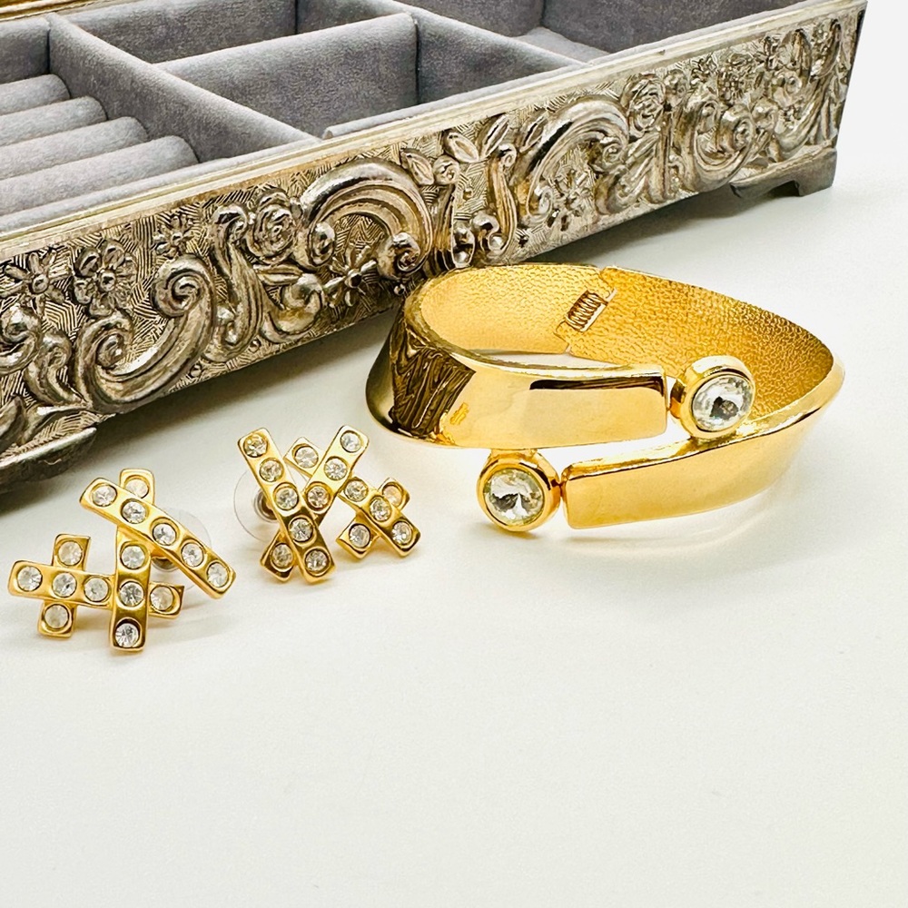 Vintage Modernist Crystal Bracelet & NWT Rhinestone Earrings